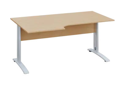 ERK 18 - 166 stůl kancelářský, rohový, levý, kovová podnož bílá, deska 18 mm, široký 1600 mm, bříza irská